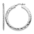 Sterling Silver Hoop Earrings, Diamond Cut Floral and Geometric Pattern, Lightweight Round Design