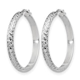 Sterling Silver Hoop Earrings, Diamond-Cut Textured Round Lightweight Polished Design for Women