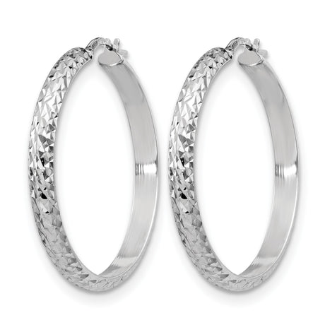 Sterling Silver Hoop Earrings, Diamond-Cut Textured Round Lightweight Polished Design for Women