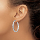 Sterling Silver Hoop Earrings, Diamond-Cut Textured Round Lightweight Polished Design for Women