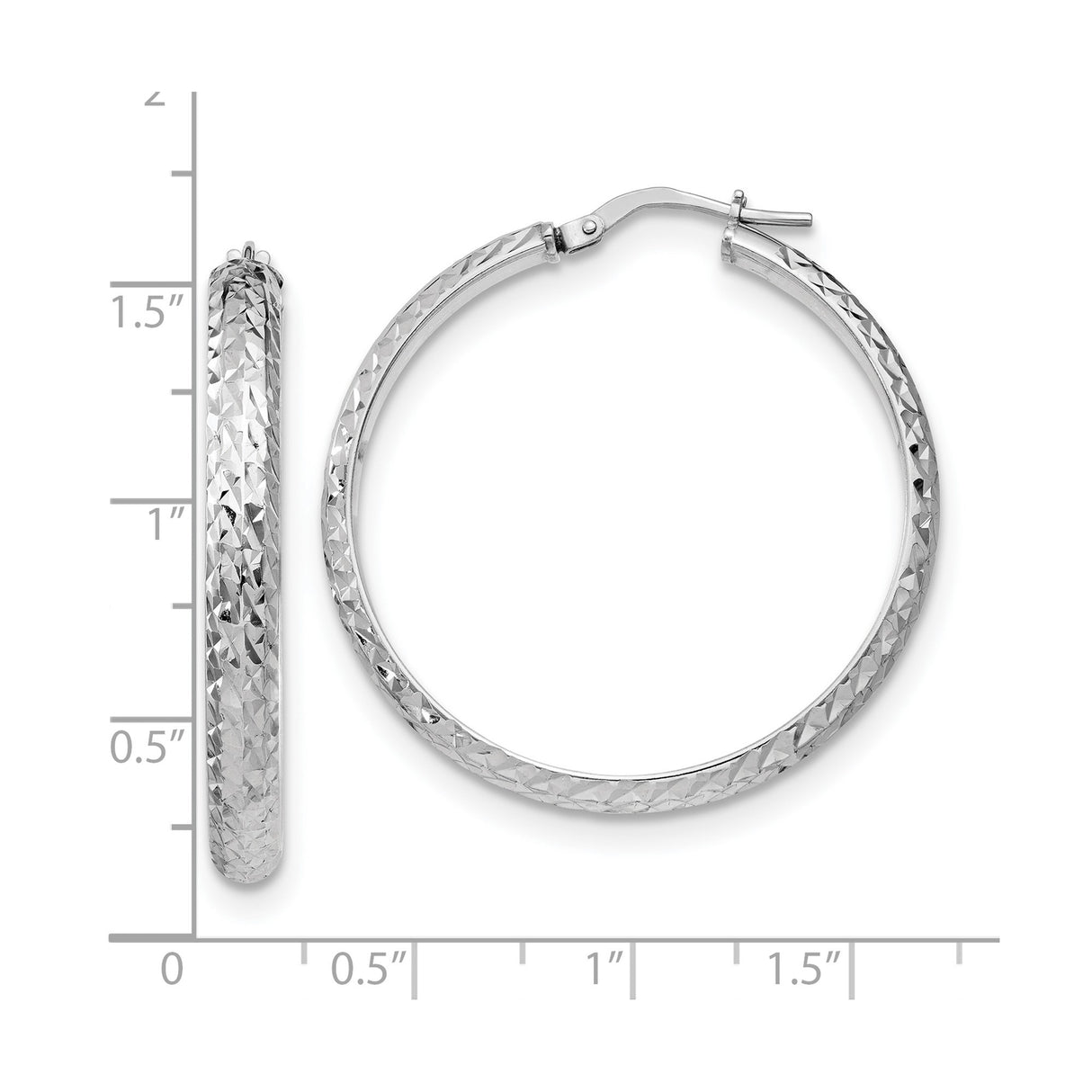 Sterling Silver Hoop Earrings, Diamond-Cut Textured Round Lightweight Polished Design for Women