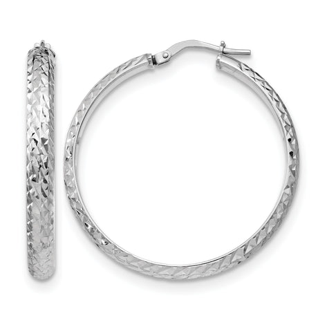 Sterling Silver Hoop Earrings, Diamond-Cut Textured Round Lightweight Polished Design for Women