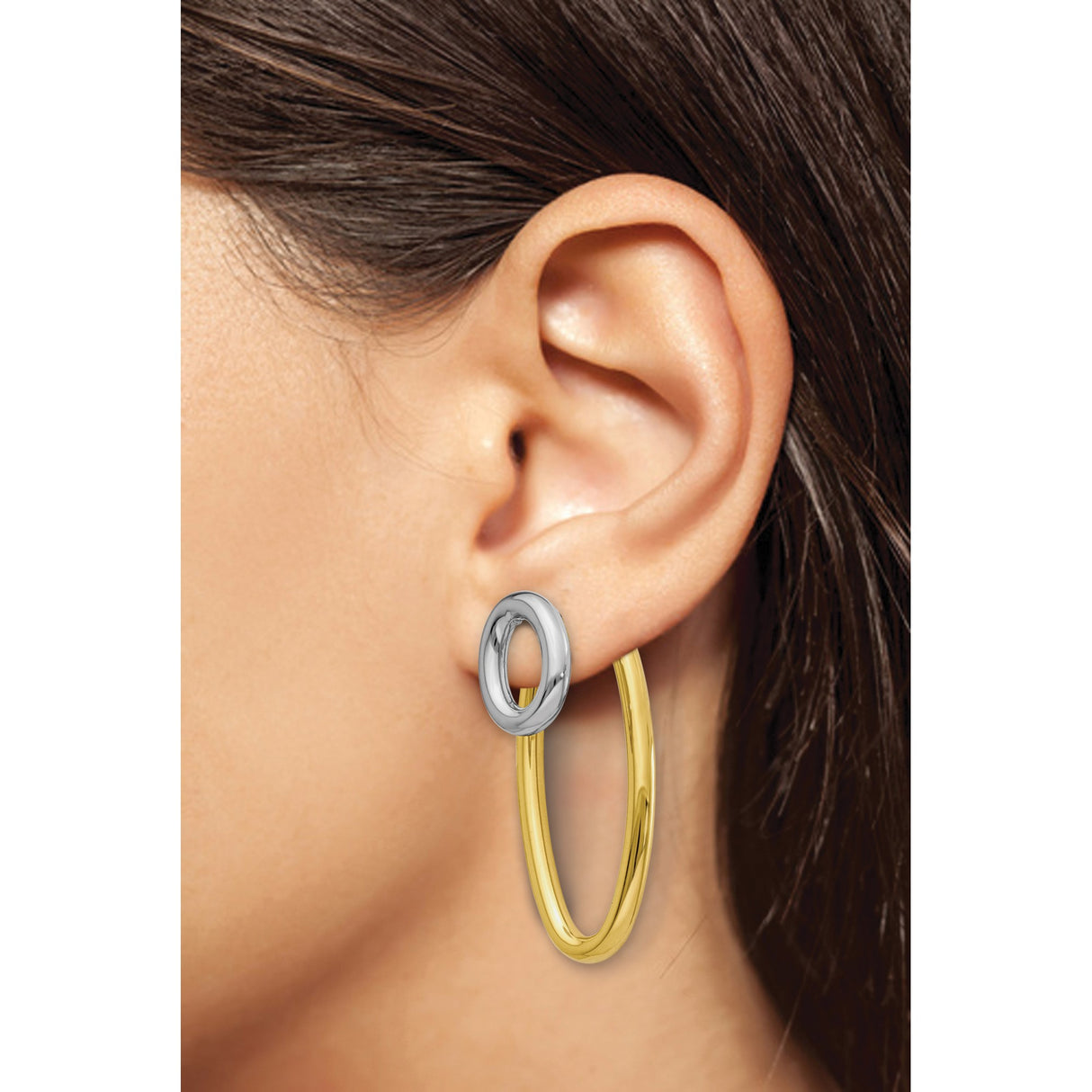 Sterling Silver Drop Earrings with Interlocking Loop Design, Two Tone Oval Dangle for Women