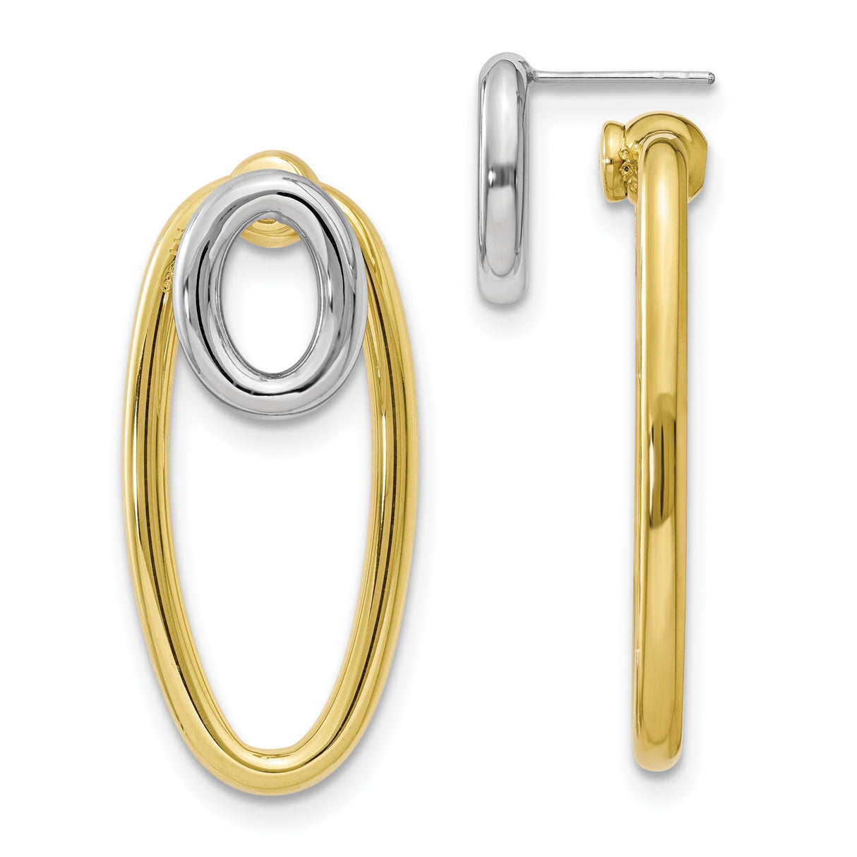 Sterling Silver Drop Earrings with Interlocking Loop Design, Two Tone Oval Dangle for Women