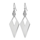 Sterling Silver Dangle Earrings with Crystal, Geometric Cutout and Pave Accents, Modern Drop Design