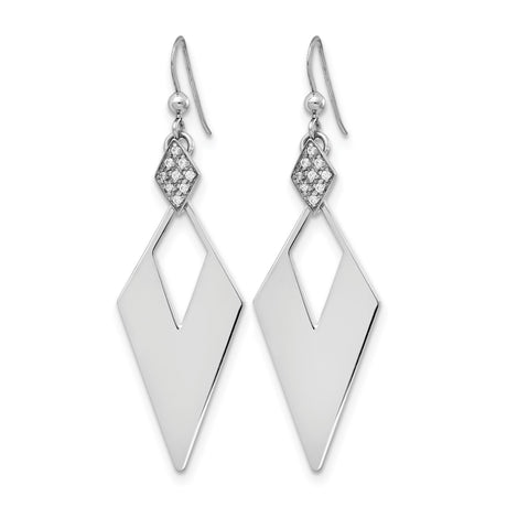 Sterling Silver Dangle Earrings with Crystal, Geometric Cutout and Pave Accents, Modern Drop Design
