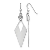 Sterling Silver Dangle Earrings with Crystal, Geometric Cutout and Pave Accents, Modern Drop Design