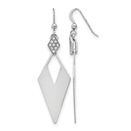 Sterling Silver Dangle Earrings with Crystal, Geometric Cutout and Pave Accents, Modern Drop Design