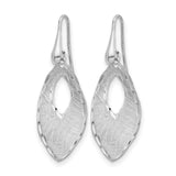 Sterling Silver Dangle Earrings, Marquise Shape with Textured Diamond Cut Leaf Design