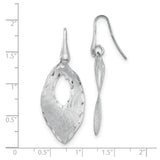 Sterling Silver Dangle Earrings, Marquise Shape with Textured Diamond Cut Leaf Design