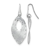 Sterling Silver Dangle Earrings, Marquise Shape with Textured Diamond Cut Leaf Design