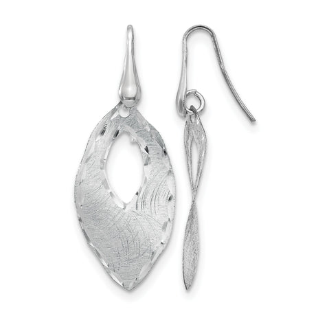 Sterling Silver Dangle Earrings, Marquise Shape with Textured Diamond Cut Leaf Design
