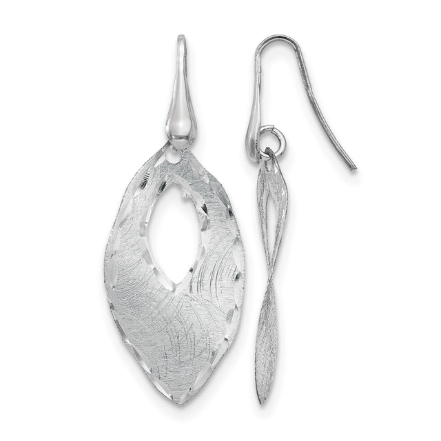 Sterling Silver Dangle Earrings, Marquise Shape with Textured Diamond Cut Leaf Design