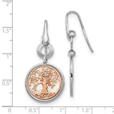 Sterling Silver Dangle Earrings with Mother of Pearl and Rose Gold Tree of Life Design