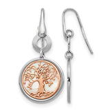 Sterling Silver Dangle Earrings with Mother of Pearl and Rose Gold Tree of Life Design