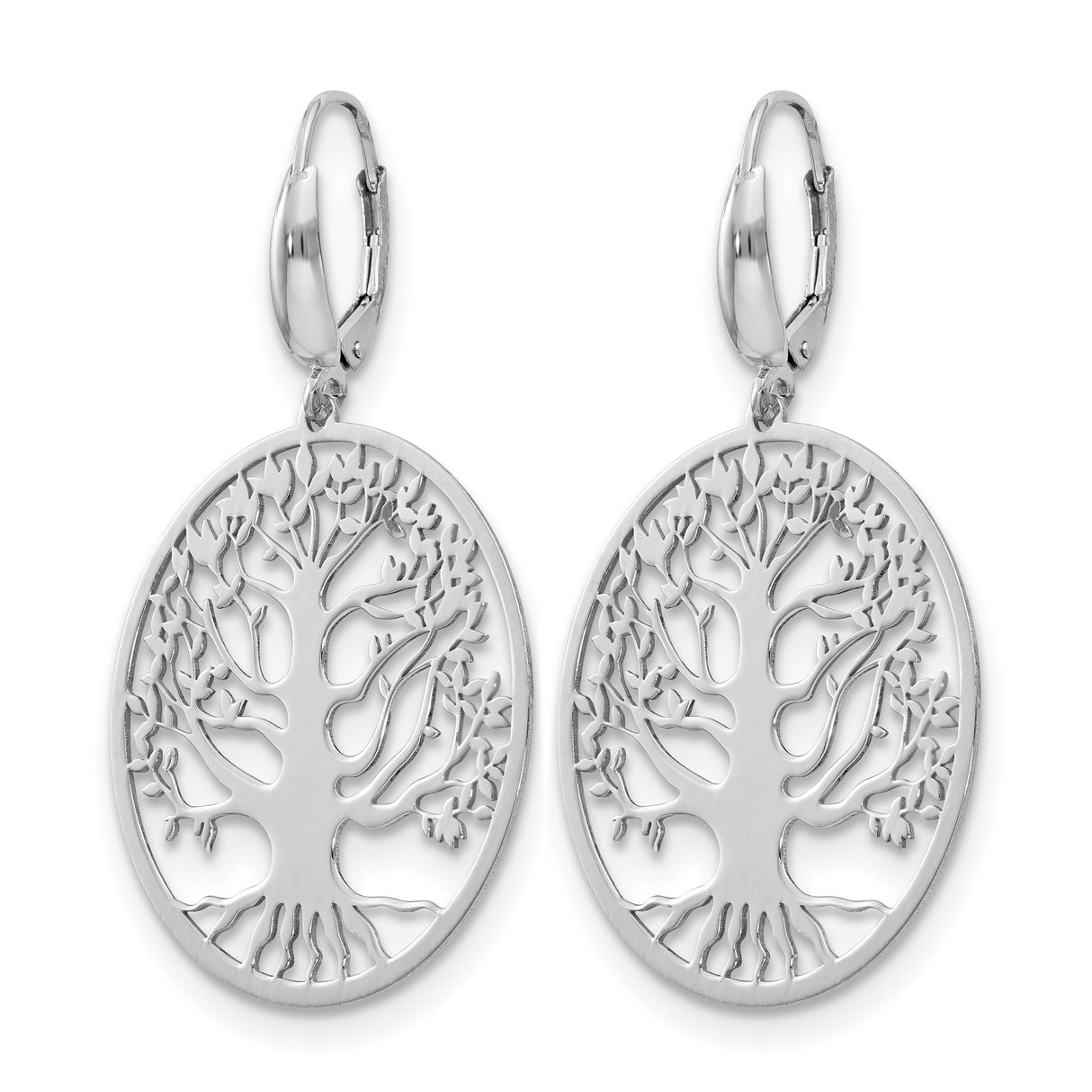 Sterling Silver Tree of Life Dangle Earrings, Cutout Leverback Design, Nature Boho Style