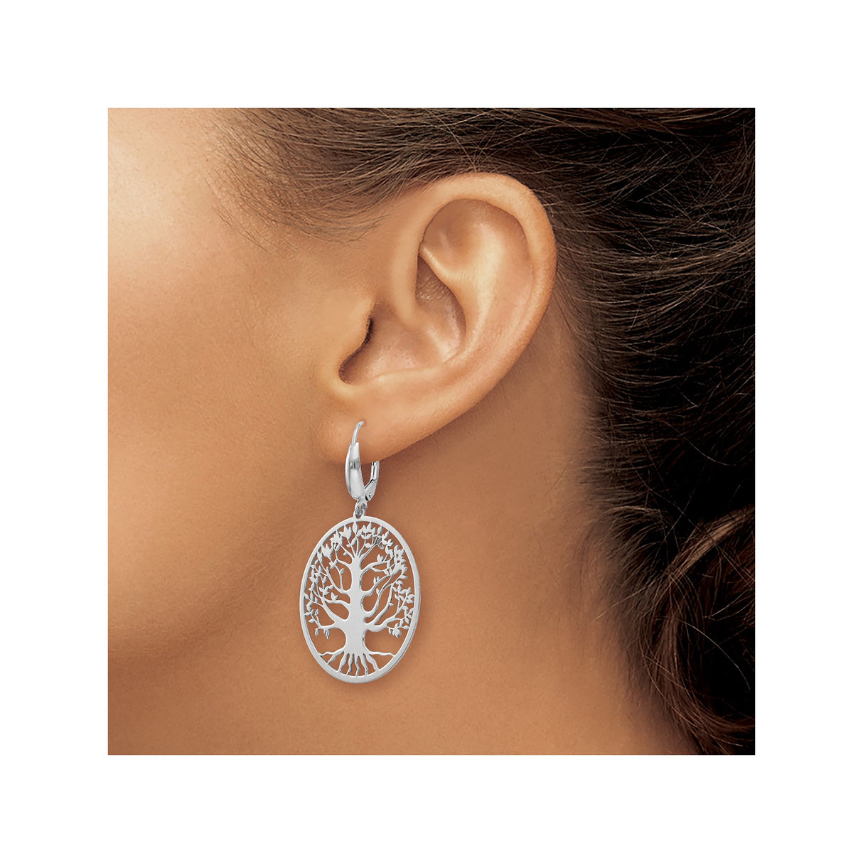 Sterling Silver Tree of Life Dangle Earrings, Cutout Leverback Design, Nature Boho Style