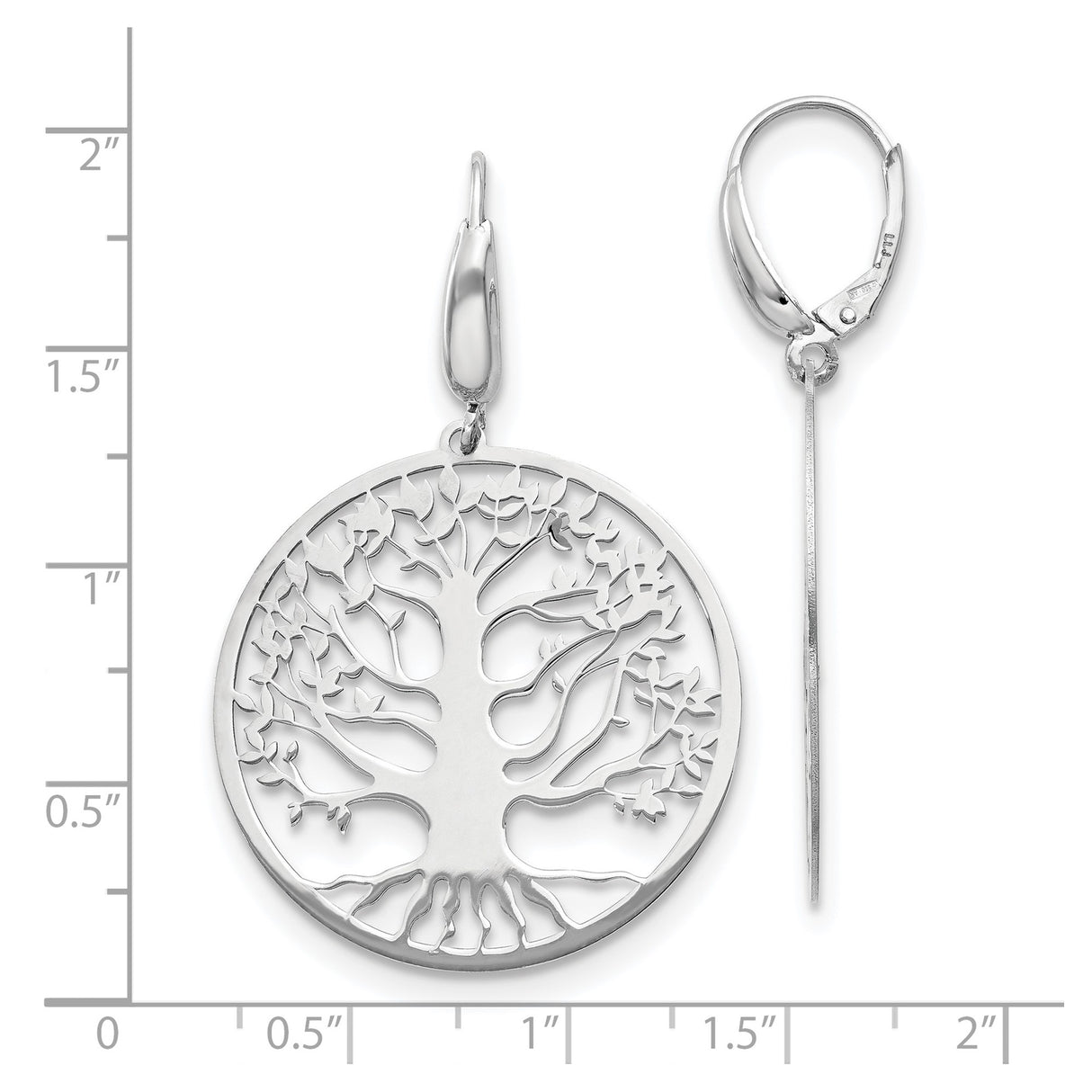 Sterling Silver Tree of Life Dangle Earrings, Cutout Leverback Design, Nature Boho Style