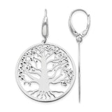 Sterling Silver Tree of Life Dangle Earrings, Cutout Leverback Design, Nature Boho Style