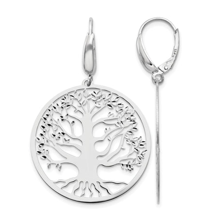 Sterling Silver Tree of Life Dangle Earrings, Cutout Leverback Design, Nature Boho Style