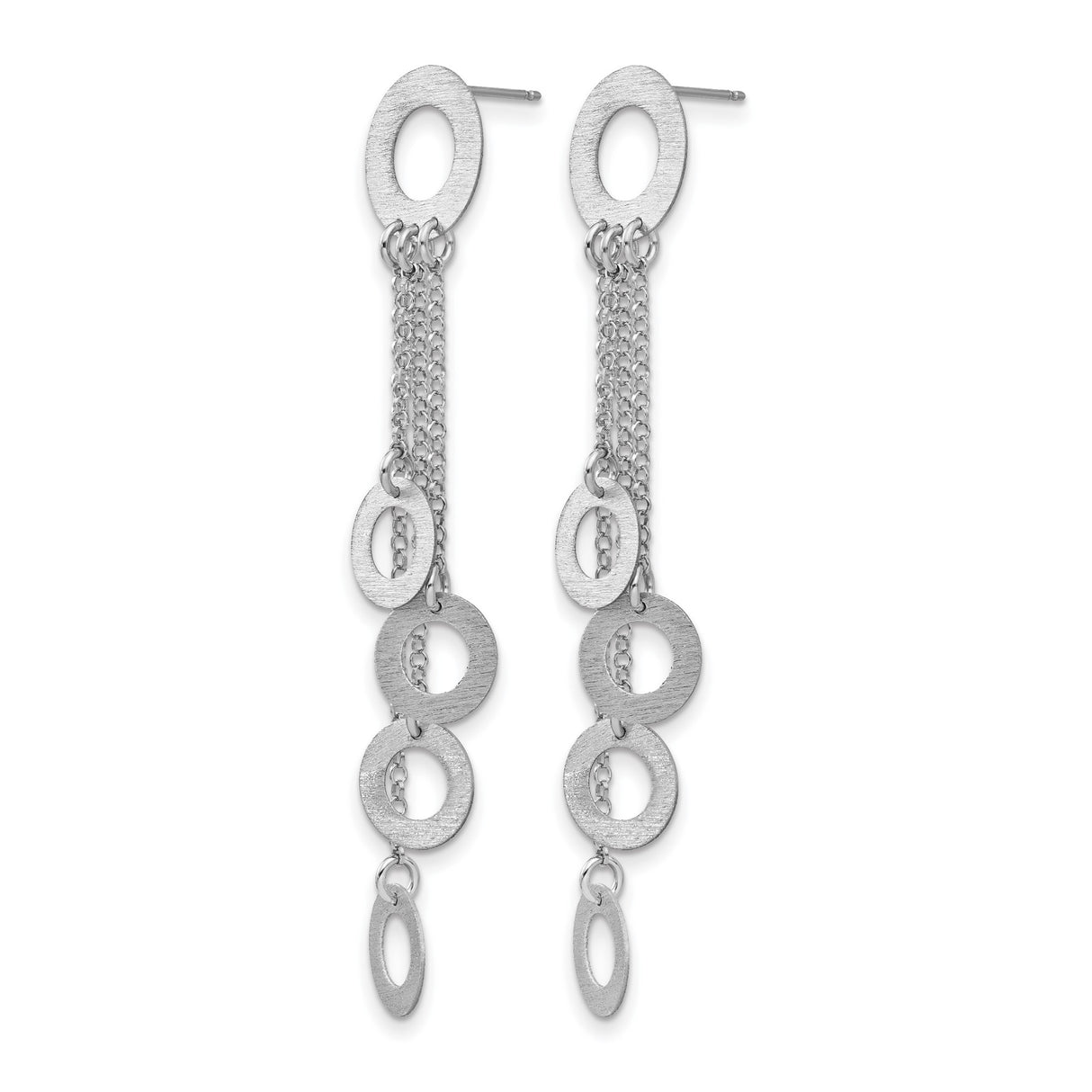 Sterling Silver Dangle Earrings with Brushed Open Circle Charms and Cascading Chains
