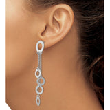 Sterling Silver Dangle Earrings with Brushed Open Circle Charms and Cascading Chains