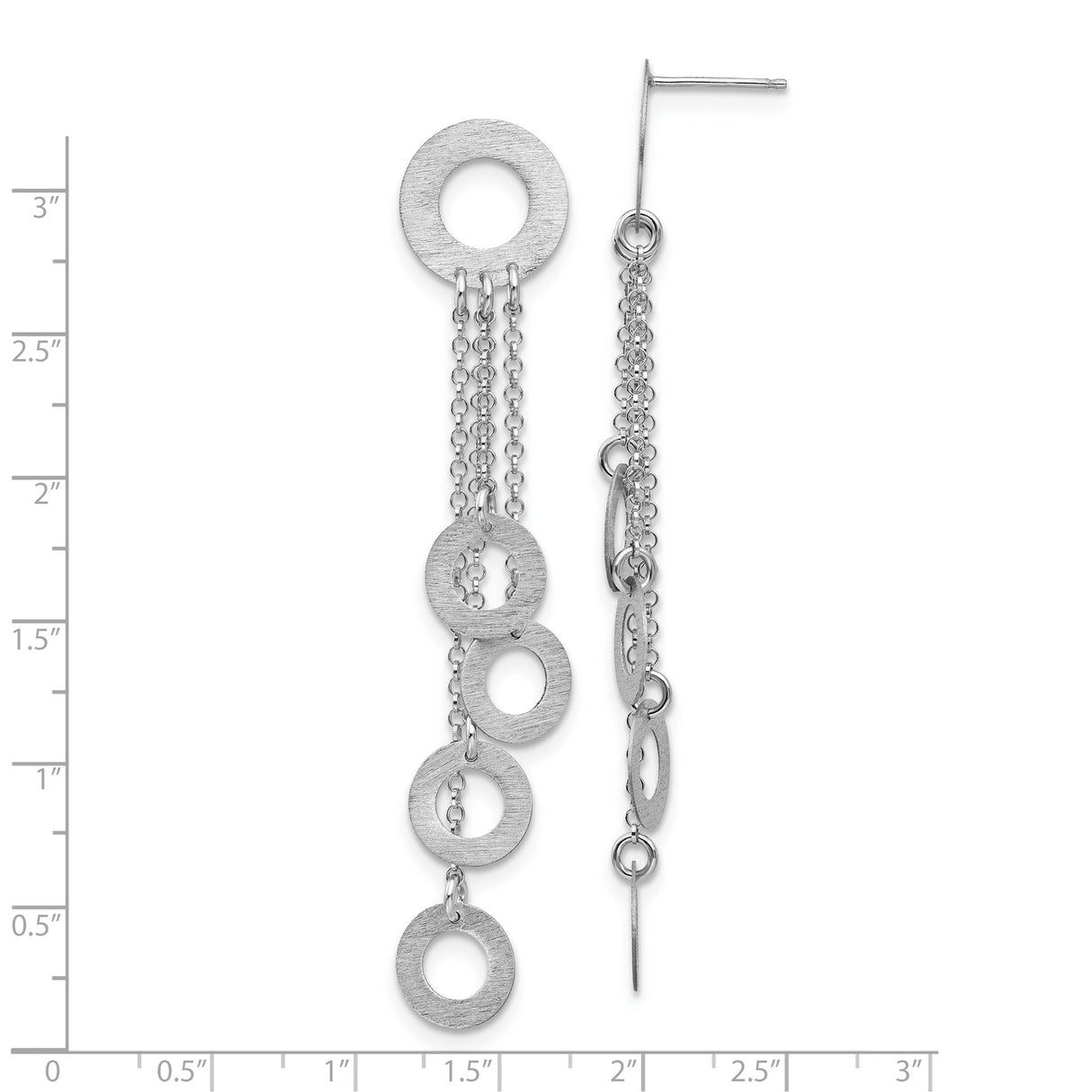 Sterling Silver Dangle Earrings with Brushed Open Circle Charms and Cascading Chains