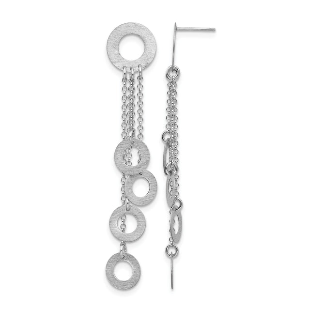 Sterling Silver Dangle Earrings with Brushed Open Circle Charms and Cascading Chains