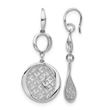 Sterling Silver Dangle Earrings with Teardrop and Circle Shapes, Openwork Lattice Design