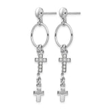 Sterling Silver Cross Dangle Earrings with Cubic Zirconia and Plain Double Cross Design
