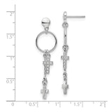 Sterling Silver Cross Dangle Earrings with Cubic Zirconia and Plain Double Cross Design