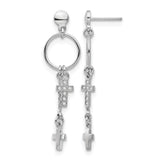 Sterling Silver Cross Dangle Earrings with Cubic Zirconia and Plain Double Cross Design