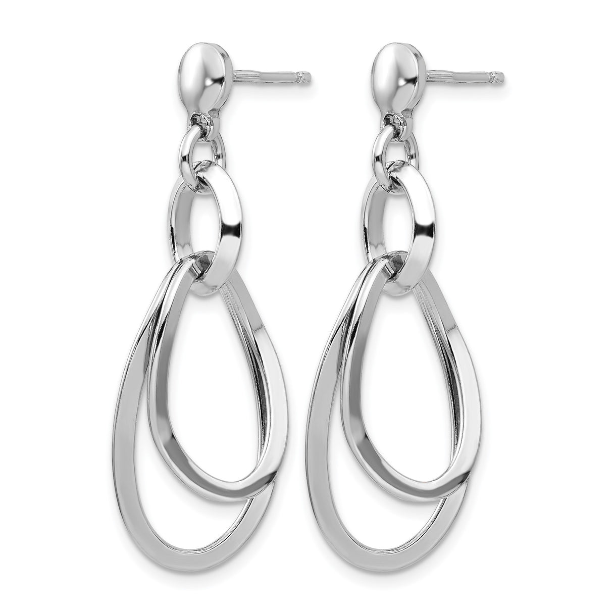 Sterling Silver Dangle Earrings with Interlocking Oval Loops, Polished Finish, Modern Minimalist Style