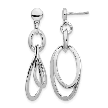 Sterling Silver Dangle Earrings with Interlocking Oval Loops, Polished Finish, Modern Minimalist Style