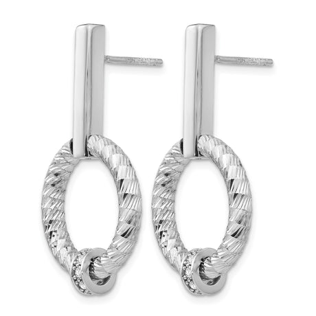 Sterling Silver Drop Earrings with Cubic Zirconia, Textured Circle and Bar Design, Modern Statement Style
