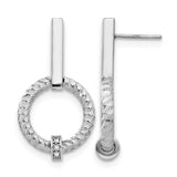 Sterling Silver Drop Earrings with Cubic Zirconia, Textured Circle and Bar Design, Modern Statement Style