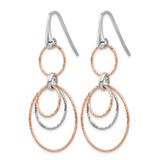 Sterling Silver Dangle Earrings with Interlocking Hoops, Rose Plated Accents, Modern Layered Design