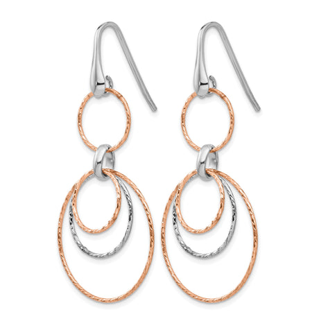 Sterling Silver Dangle Earrings with Interlocking Hoops, Rose Plated Accents, Modern Layered Design