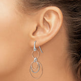 Sterling Silver Dangle Earrings with Interlocking Hoops, Rose Plated Accents, Modern Layered Design