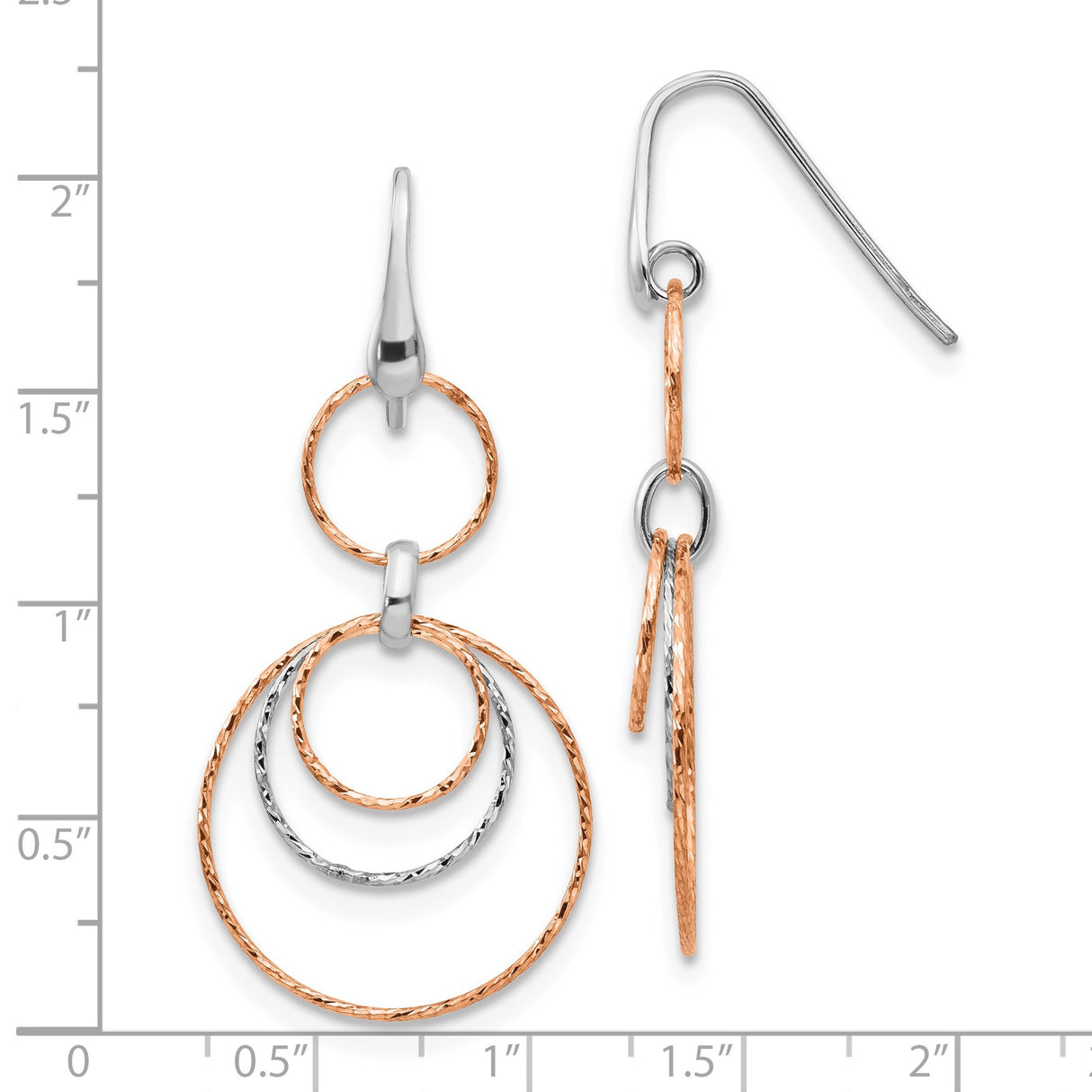 Sterling Silver Dangle Earrings with Interlocking Hoops, Rose Plated Accents, Modern Layered Design