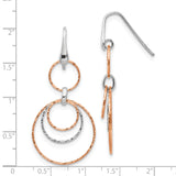 Sterling Silver Dangle Earrings with Interlocking Hoops, Rose Plated Accents, Modern Layered Design