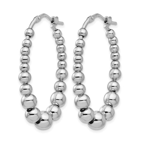 Sterling Silver Hoop Earrings with Graduated Ball Beads and Polished Finish for Women