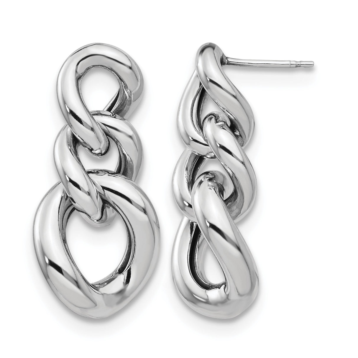 Sterling Silver Dangle Earrings with Interlocking Oval Links, Lightweight Modern Drop Design