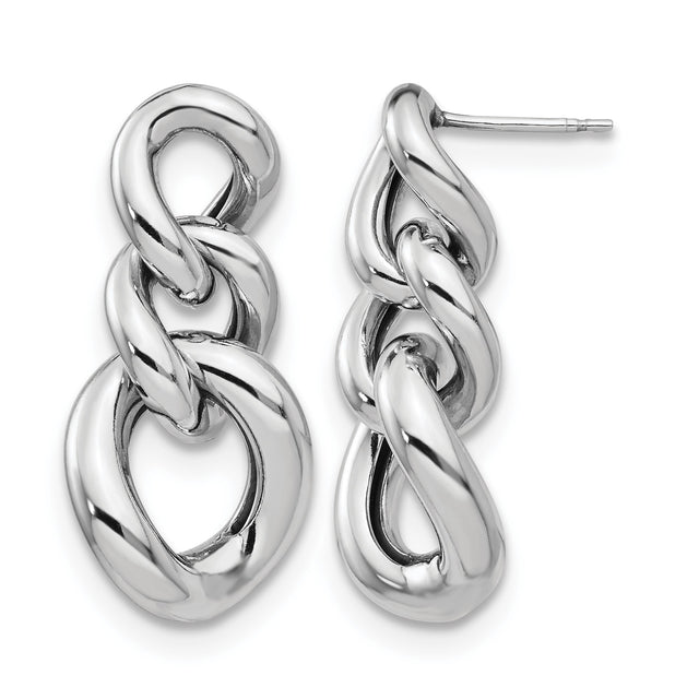 Sterling Silver Dangle Earrings with Interlocking Oval Links, Lightweight Modern Drop Design