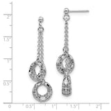 Sterling Silver Dangle Earrings with Triple Open Circle Drop and Diamond Cut Texture