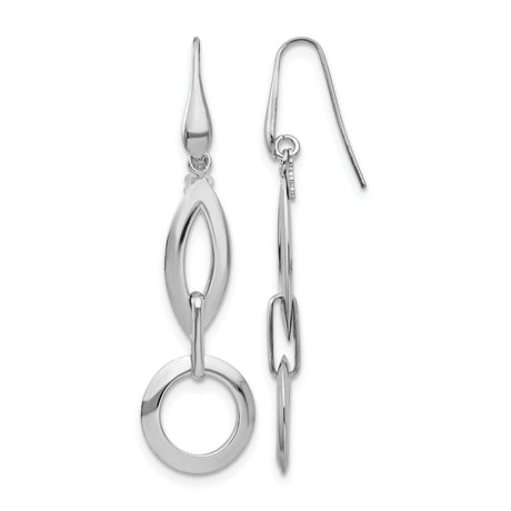 Sterling Silver Dangle Earrings with Open Marquise and Circle Link Design