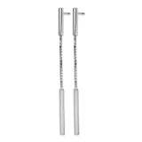 Sterling Silver Drop Earrings with Box Chain and Vertical Bar Design, Modern Minimalist Style