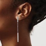 Sterling Silver Drop Earrings with Box Chain and Vertical Bar Design, Modern Minimalist Style
