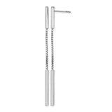 Sterling Silver Drop Earrings with Box Chain and Vertical Bar Design, Modern Minimalist Style