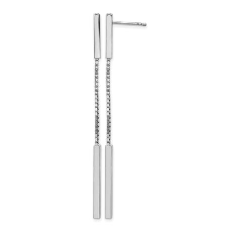 Sterling Silver Drop Earrings with Box Chain and Vertical Bar Design, Modern Minimalist Style